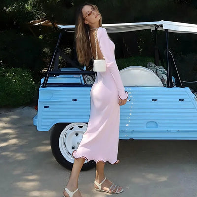 Slim Fit Backless Maxi Dress – Casual Knitted Party Look for Women
