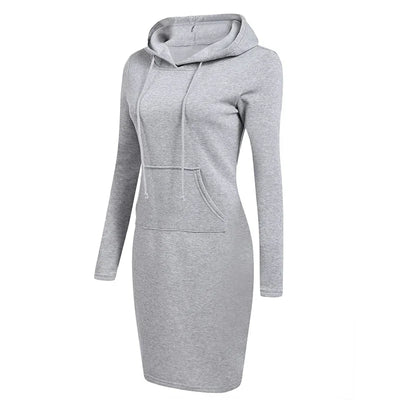 Hooded Sweatshirt Dress – Casual Pocket Mini Style