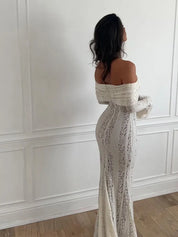 White Off Shoulder Lace Up Maxi Dress