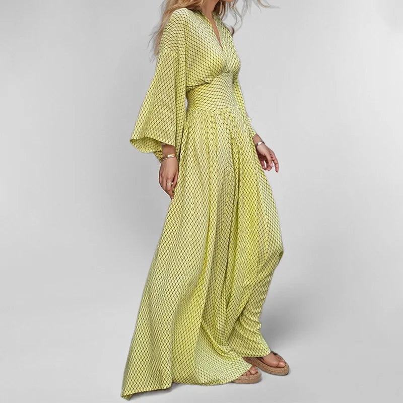 2025 Vacation Maxi Dress – Sexy Folded V-Neck with Long Sleeves