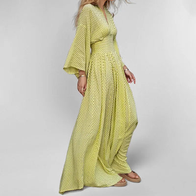 2025 Vacation Maxi Dress – Sexy Folded V-Neck with Long Sleeves