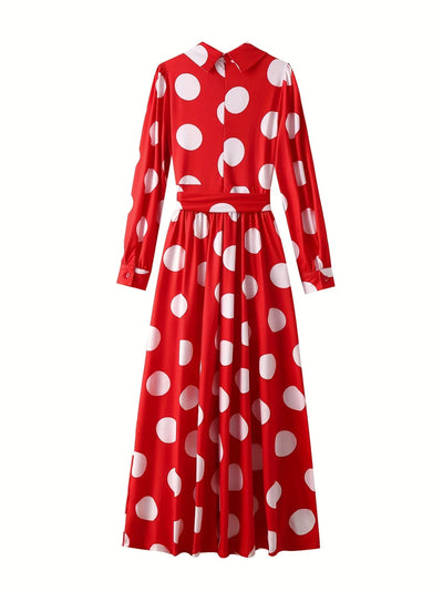 Polka Dot Maxi Dress – Elegant Bow Tie Casual Style