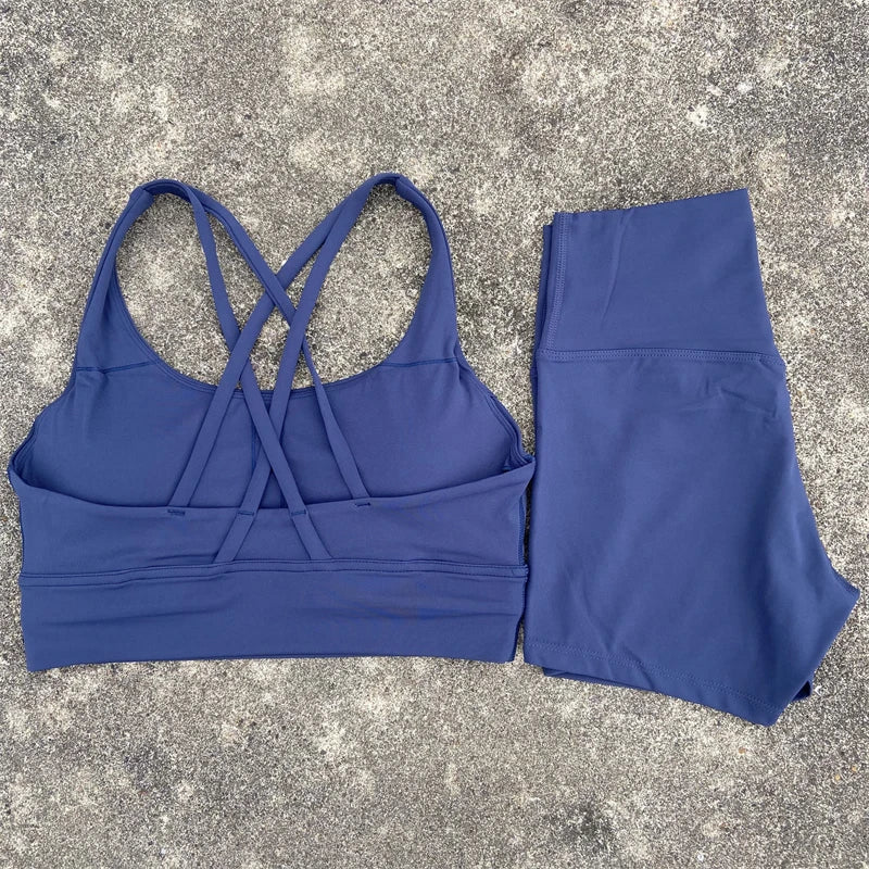 2-Piece Workout Set – Cross Back Bra & High Waist Shorts