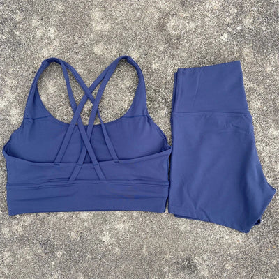 2-Piece Workout Set – Cross Back Bra & High Waist Shorts