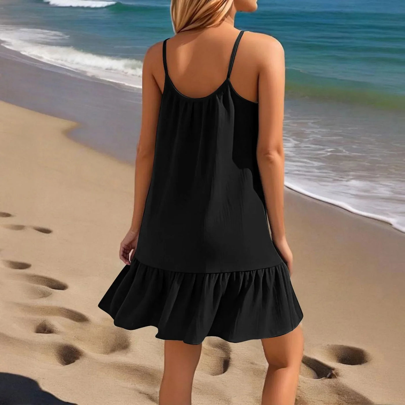 Spaghetti Strap Ruffle Dress – Sleeveless Beach Look