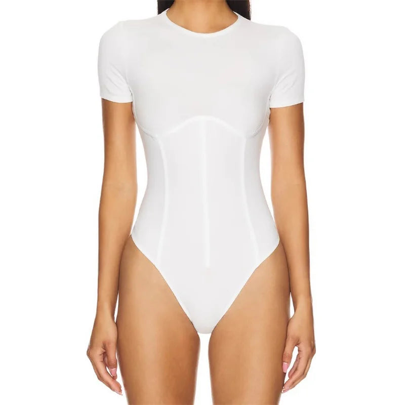 Cotton Knit Bodysuit – Slim Fit Round Neck Tee