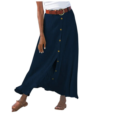 Boho High Waist Button Midi Skirt – Daily & Beach Wear