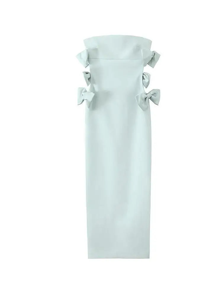 Off-Shoulder Hollow-Out Bow Midi Dress – Summer Party Style