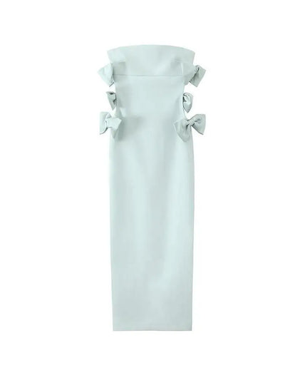 Off-Shoulder Hollow-Out Bow Midi Dress – Summer Party Style