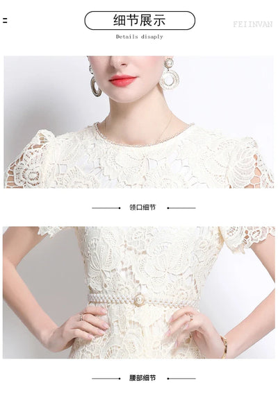 Luxury Lace Embroidered Midi Dress – A-Line Party Style 2025