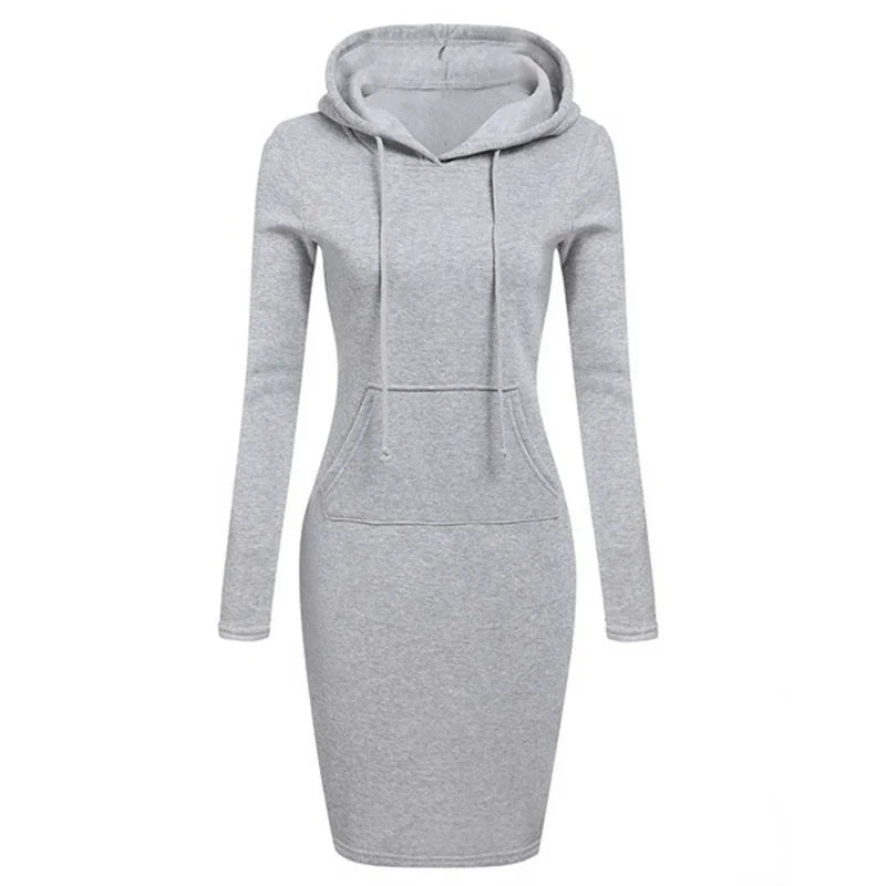 Hooded Sweatshirt Dress – Casual Pocket Mini Style