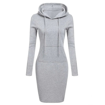 Hooded Sweatshirt Dress – Casual Pocket Mini Style