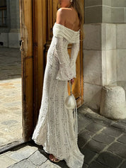 White Off Shoulder Lace Up Maxi Dress