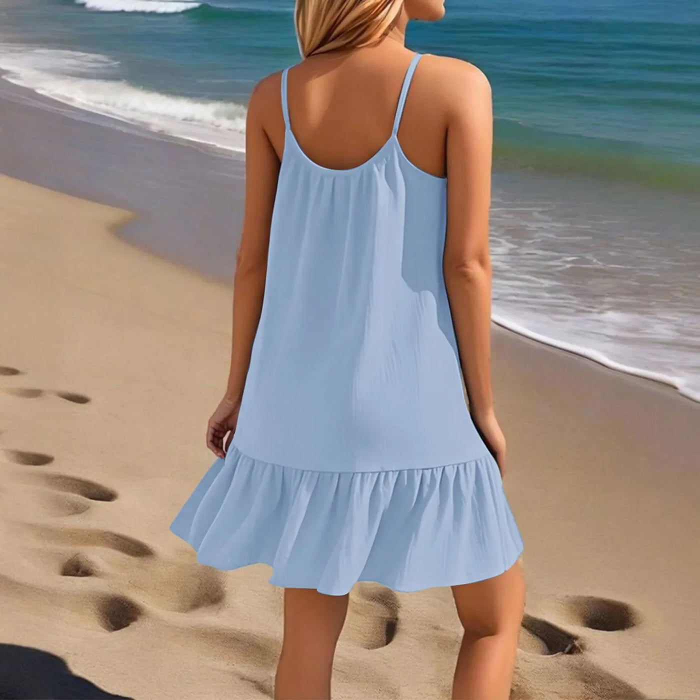 Spaghetti Strap Ruffle Dress – Sleeveless Beach Look