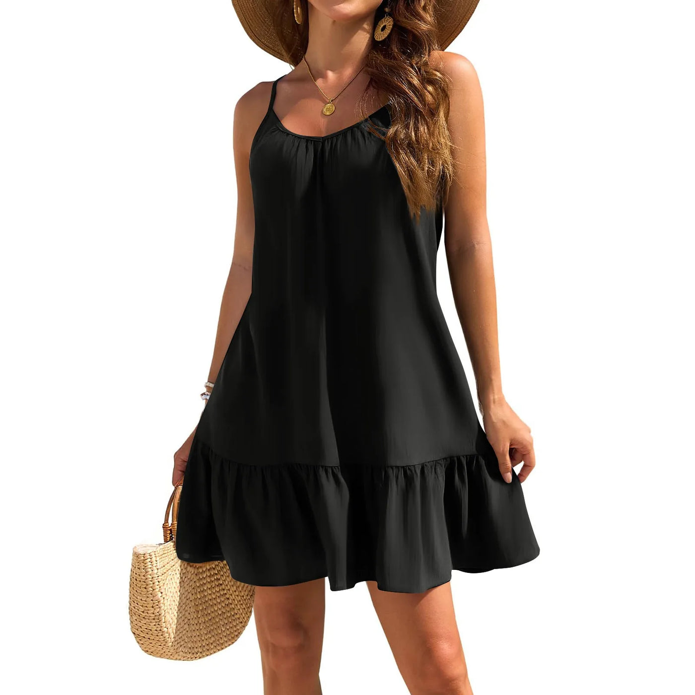 Spaghetti Strap Ruffle Dress – Sleeveless Beach Look