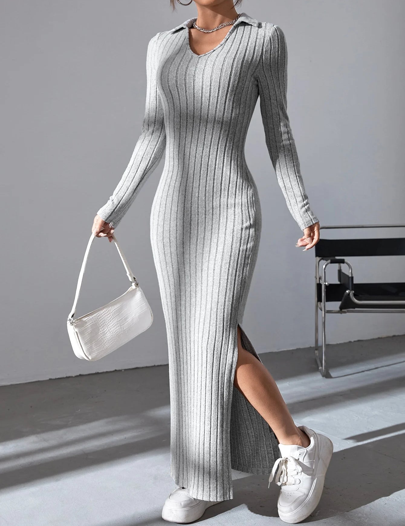 Full Sleeve Elastic Sweater Dress