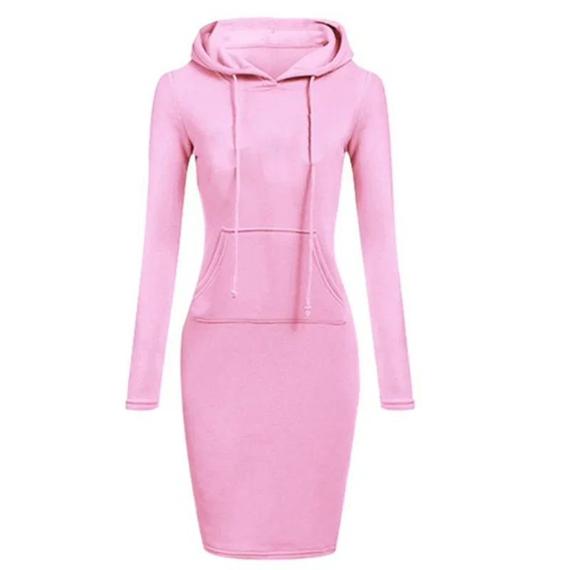 Hooded Sweatshirt Dress – Casual Pocket Mini Style