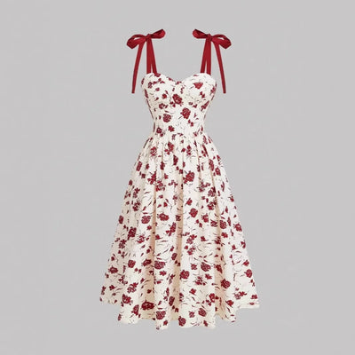 Floral Lace-Up Maxi Dress – Vintage Shoulder Strap Style for Summer