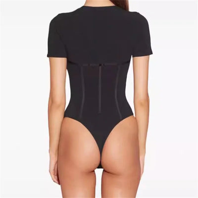 Cotton Knit Bodysuit – Slim Fit Round Neck Tee