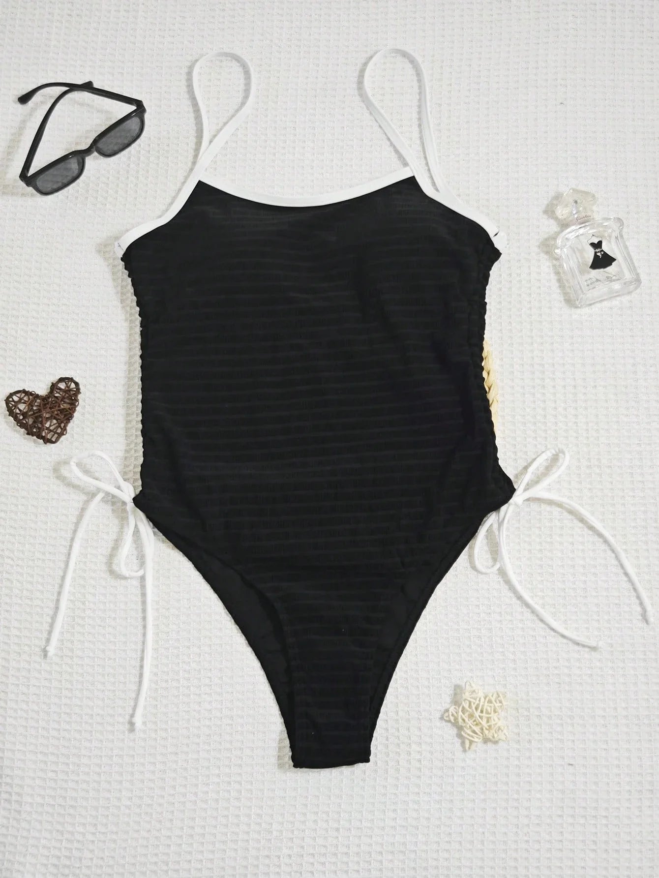Black One-Piece Swimsuit – Tummy Control & Backless Tie