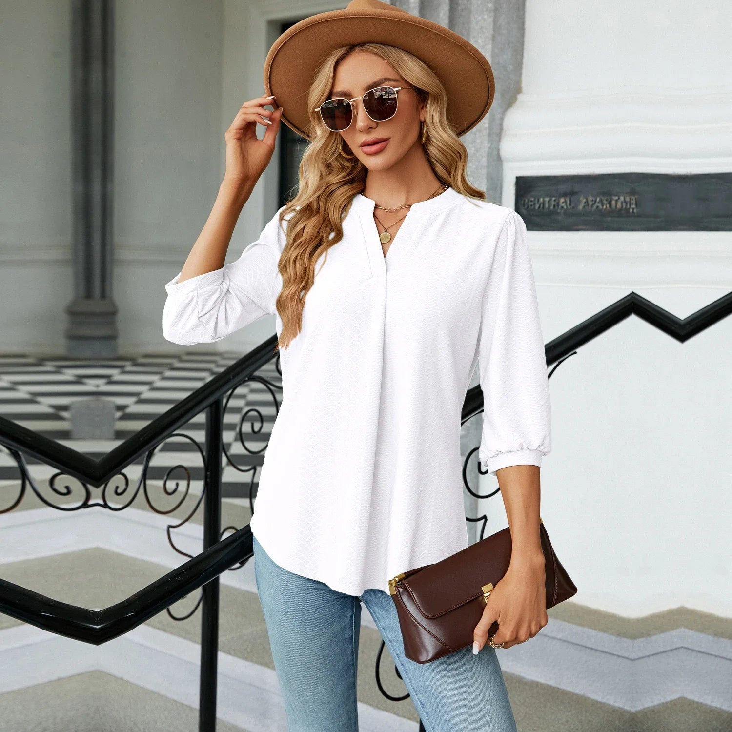 Blouse Half Sleeve V Neck Shirt