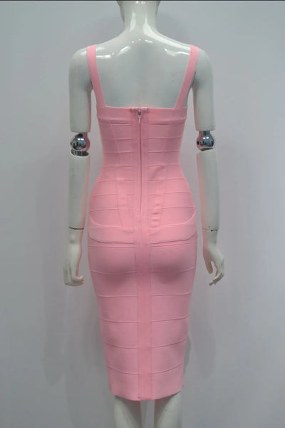 2024 Bandage Bodycon Midi Dress – Royal Spaghetti Strap Party Style