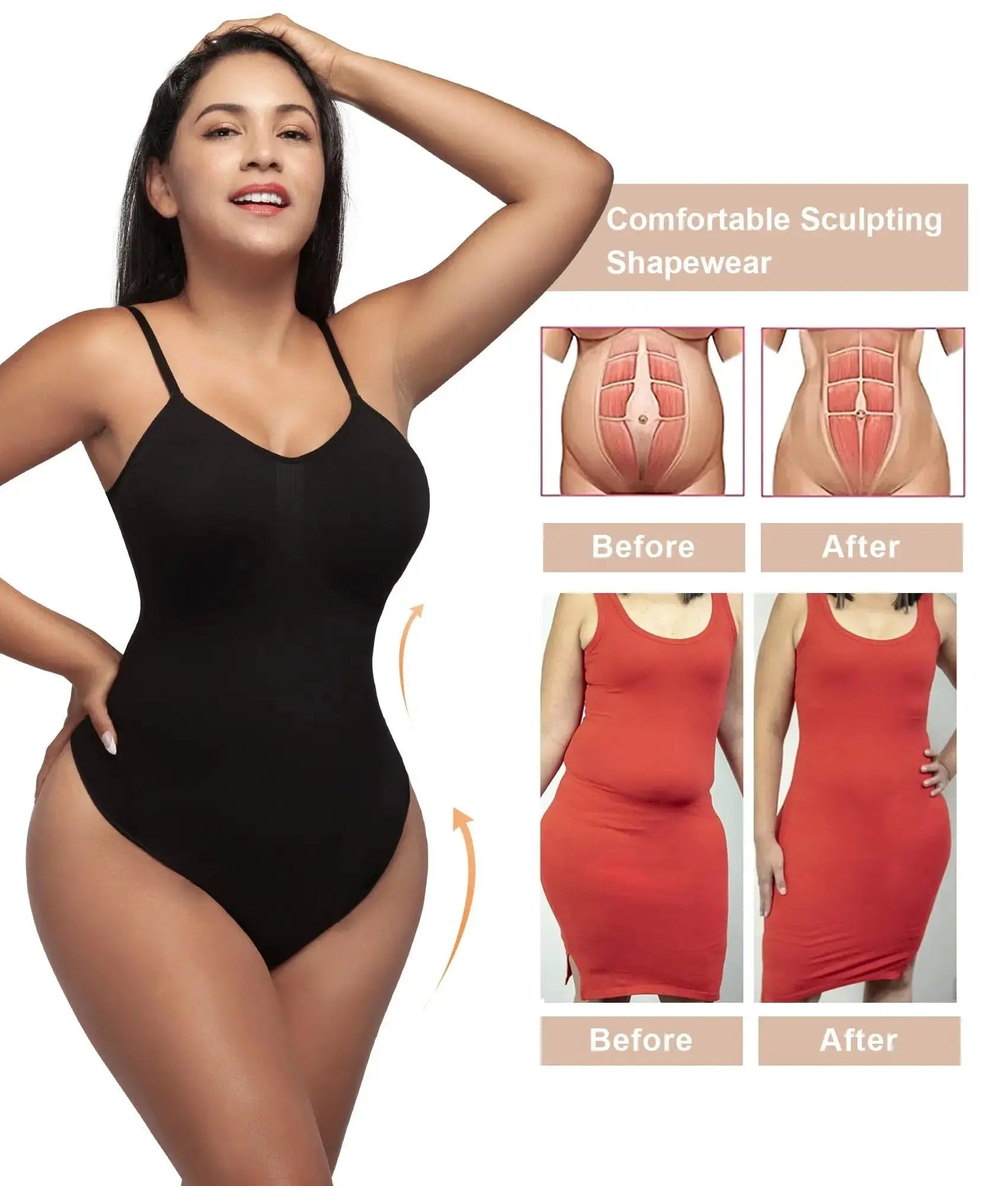 V Neck Spaghetti Strap Shapewear Bodysuit