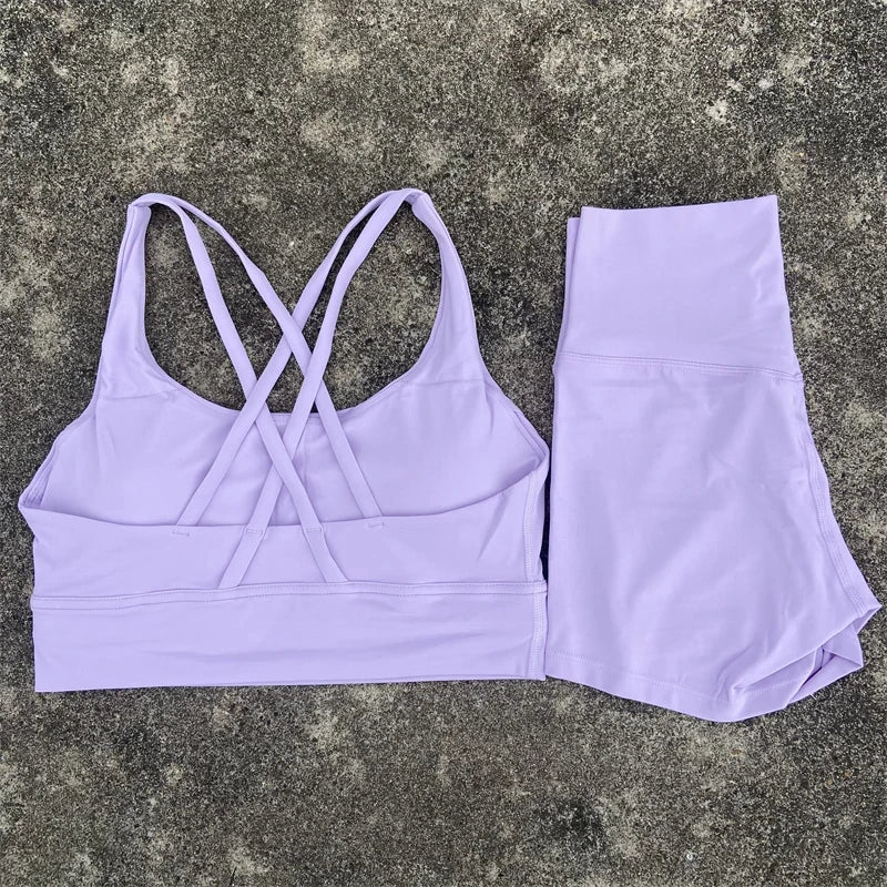 2-Piece Workout Set – Cross Back Bra & High Waist Shorts