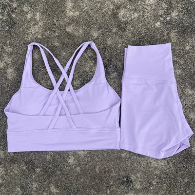 2-Piece Workout Set – Cross Back Bra & High Waist Shorts