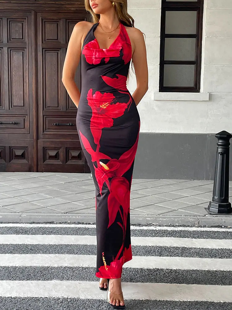 Sexy Backless Knitted Maxi Dress – Lace-Up V-Neck Streetwear Style