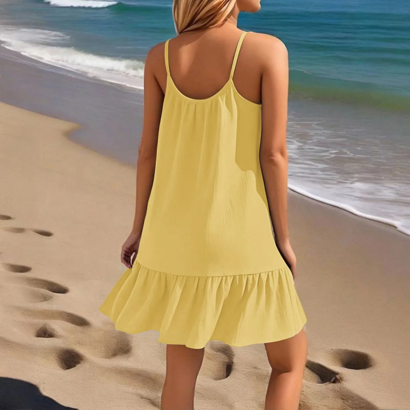 Spaghetti Strap Ruffle Dress – Sleeveless Beach Look