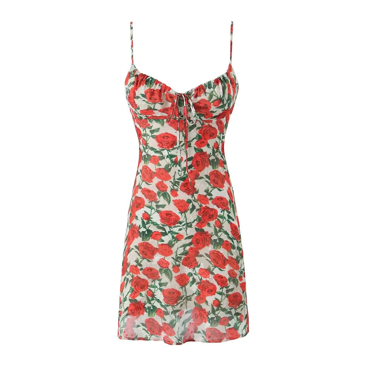 Vintage Floral Bodycon Midi Dress – Black Tie Front (Summer 2025)