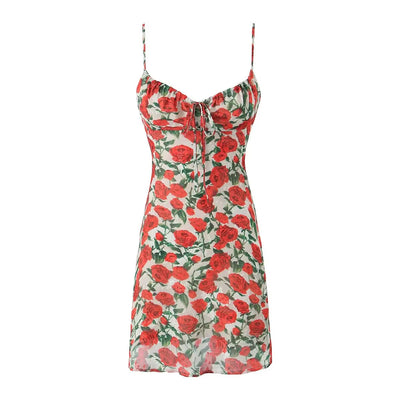 Vintage Floral Bodycon Midi Dress – Black Tie Front (Summer 2025)