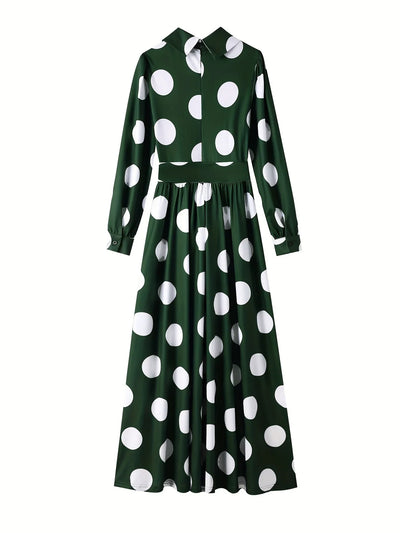 Polka Dot Maxi Dress – Elegant Bow Tie Casual Style