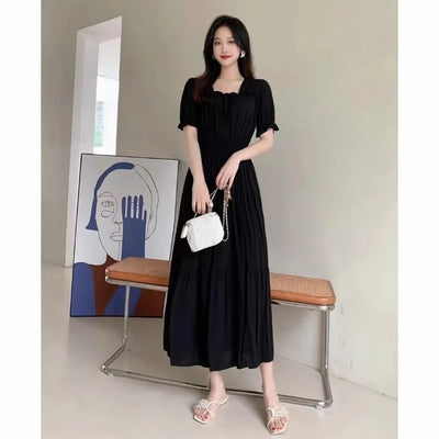 Boho Cotton Maxi Dress – Korean Vintage Holiday Look