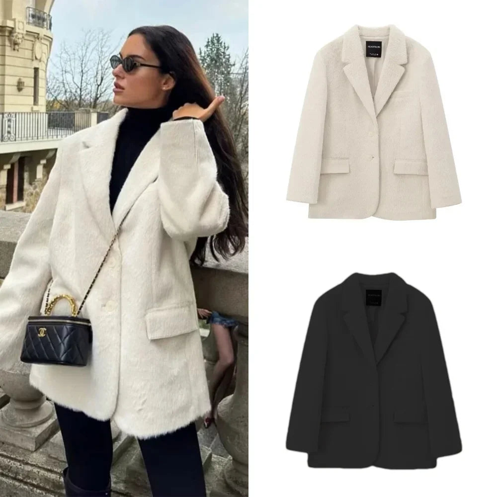 Faux Fur Blazer – Women's Long Jacket