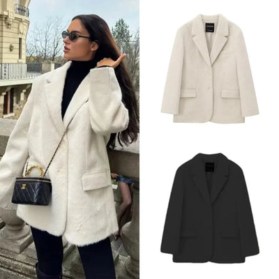 Faux Fur Blazer – Women's Long Jacket
