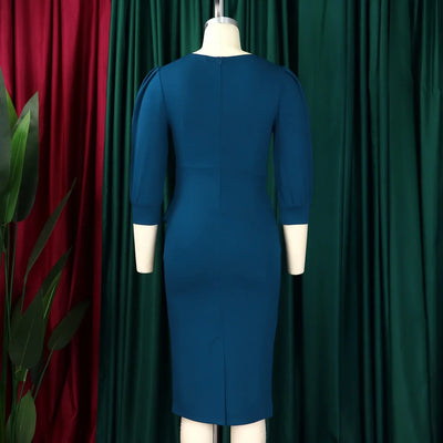 Elegant Sheath Midi Dress – O-Neck Bodycon Office Style