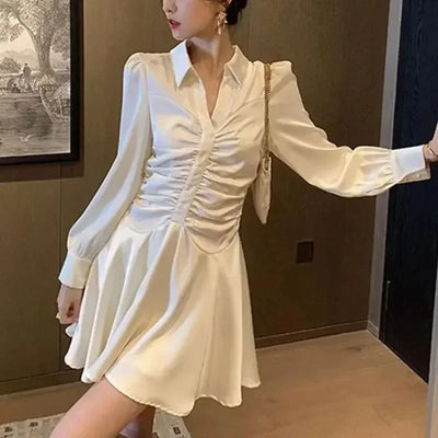 Elegant Long Sleeve Midi Dress – Korean Party Style