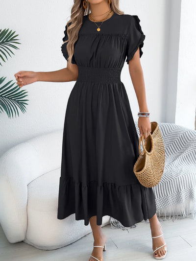 Ruffle Maxi Dress – Cinched Waist Elegant Spring Look