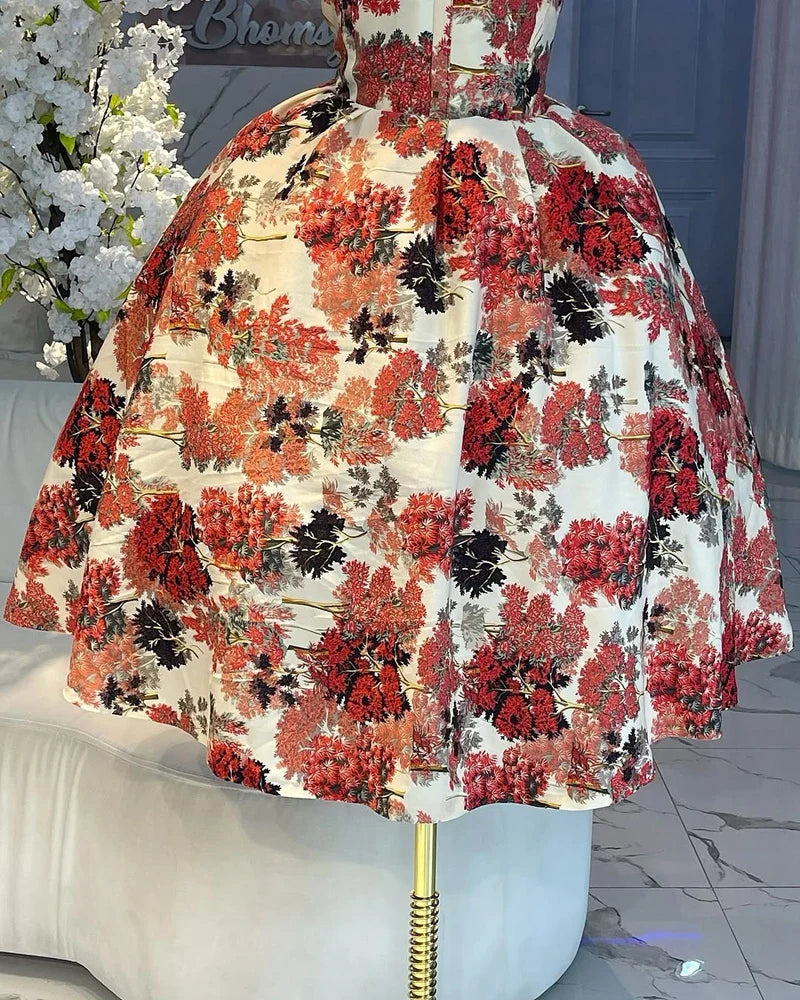 Floral V-Neck Mini Dress – Pleated A-Line Summer Style