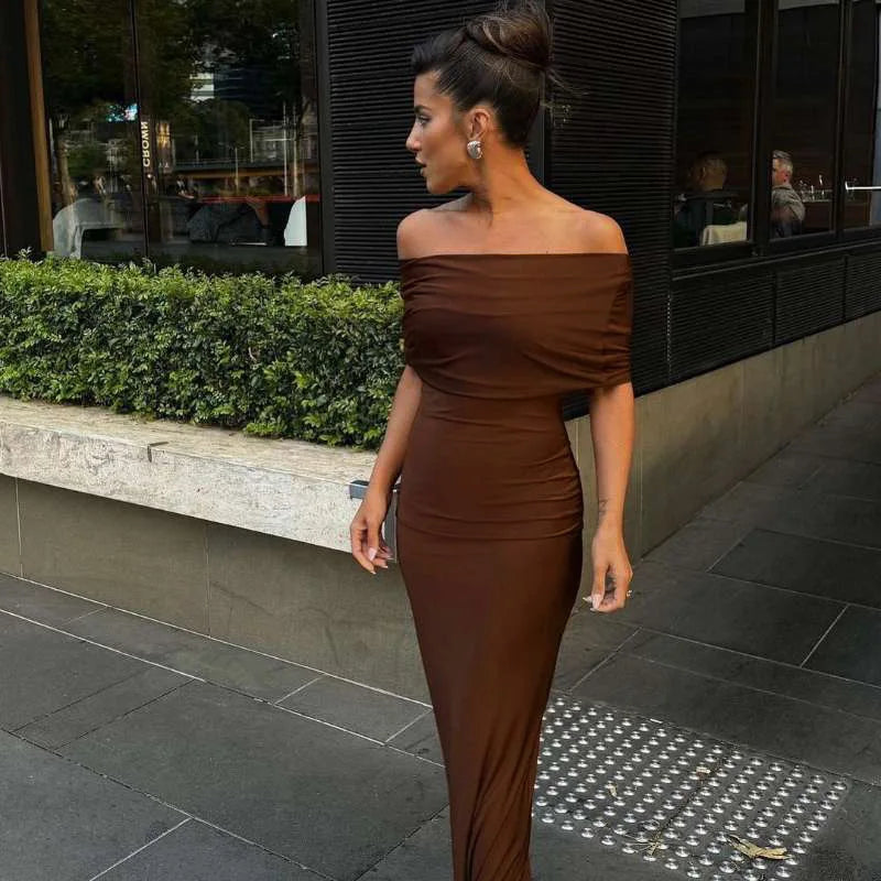 Ruched Elegant Off Shoulder Maxi Dress