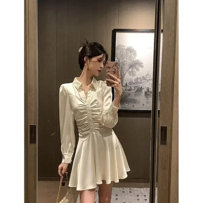 Elegant Long Sleeve Midi Dress – Korean Party Style