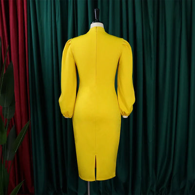 Formal Sheath Midi Dress – African O-Neck Business Style