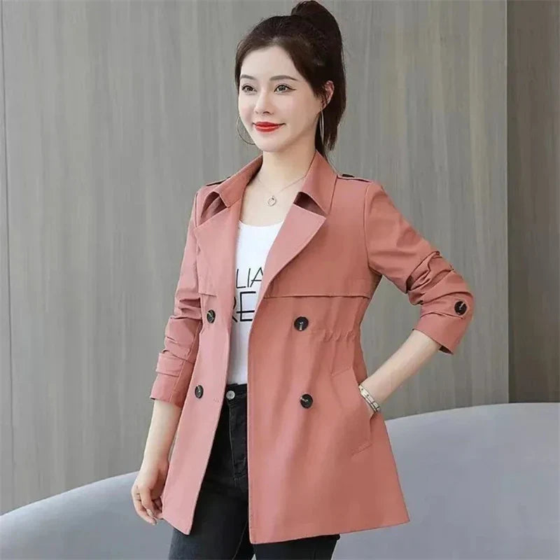 Slim Pink Trench – Women’s Korean Style Coat