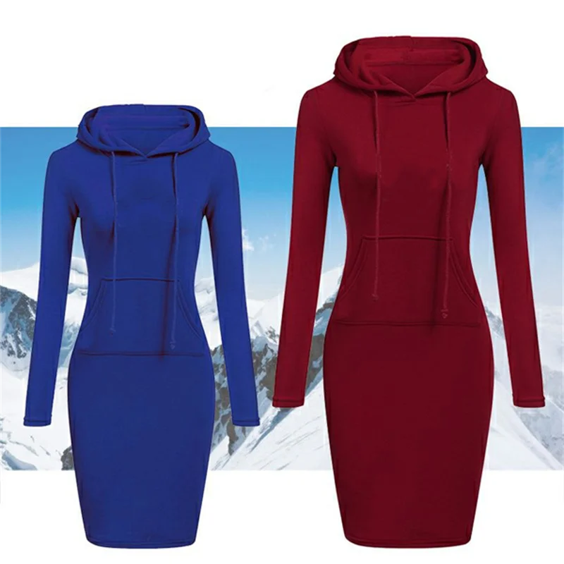 Hooded Sweatshirt Dress – Casual Pocket Mini Style