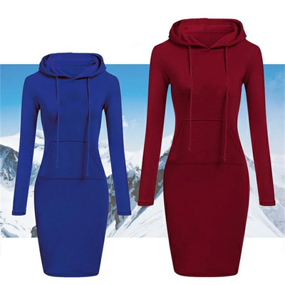 Hooded Sweatshirt Dress – Casual Pocket Mini Style