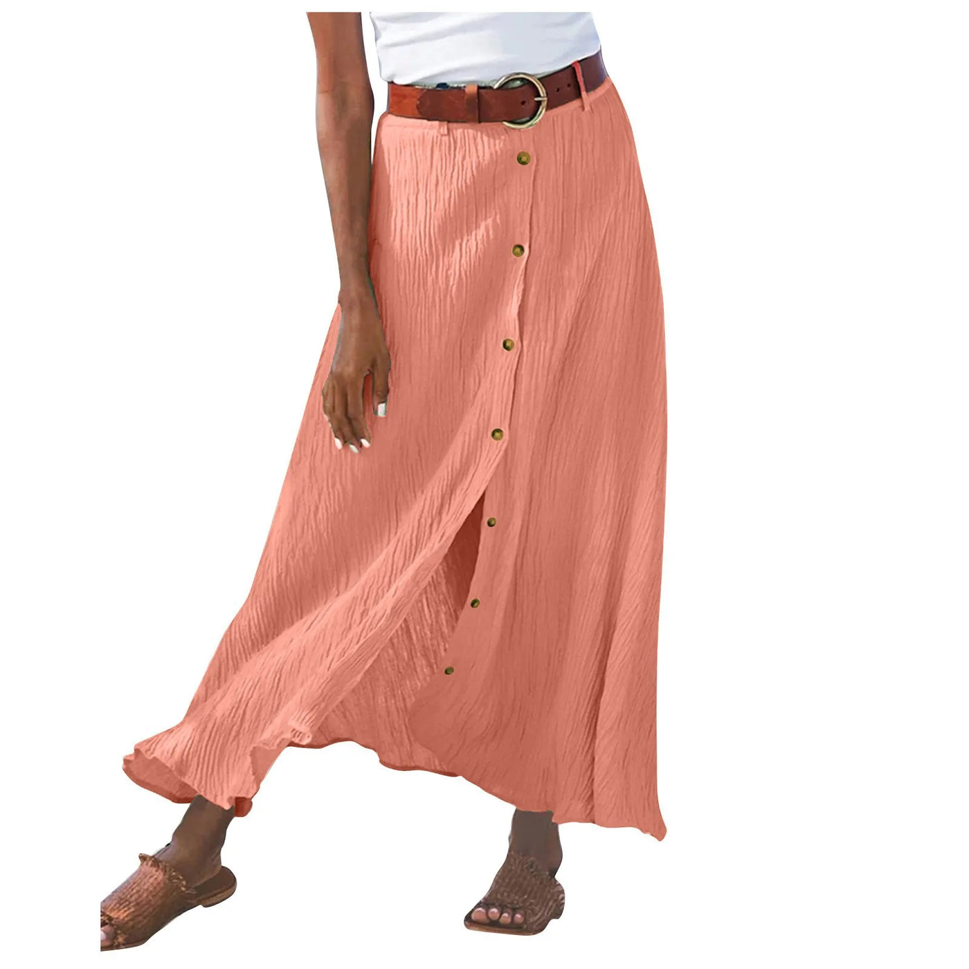 Boho High Waist Button Midi Skirt – Daily & Beach Wear