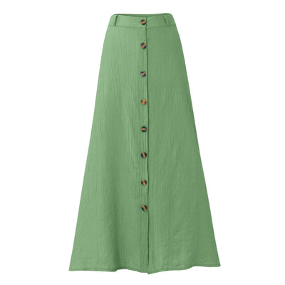 Boho High Waist Button Midi Skirt – Daily & Beach Wear