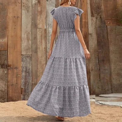 Printed V-Neck Split Dress – Summer High Waist Style